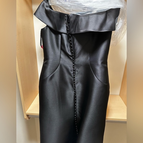 Mon Cheri Black and Silver Off the Shoulder Formal Gown - Picture 3 of 4